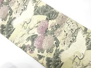 アンティーク　鶴に松梅・菊模様織り出し丸帯（材料）